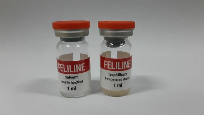 Вакцина Фелілайн (жива атенуйована проти панлейкопенії, кальцивірозу в.ринотрахеїту котів)+розчинник